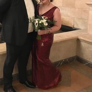 Revelry Dakota Sequin Evening Gown-Burgundy